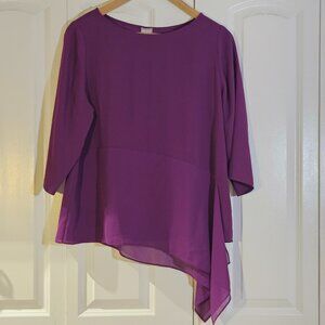 Chicos Womans Shirt Size 2 (L) Purple High Low Top Sheer Drape Elegant Office